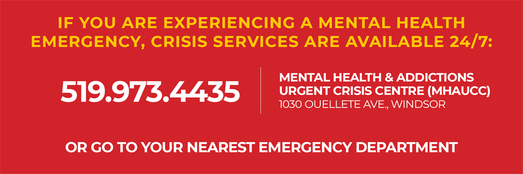 Mental Health Emergency Banner. Content written in plaintext below