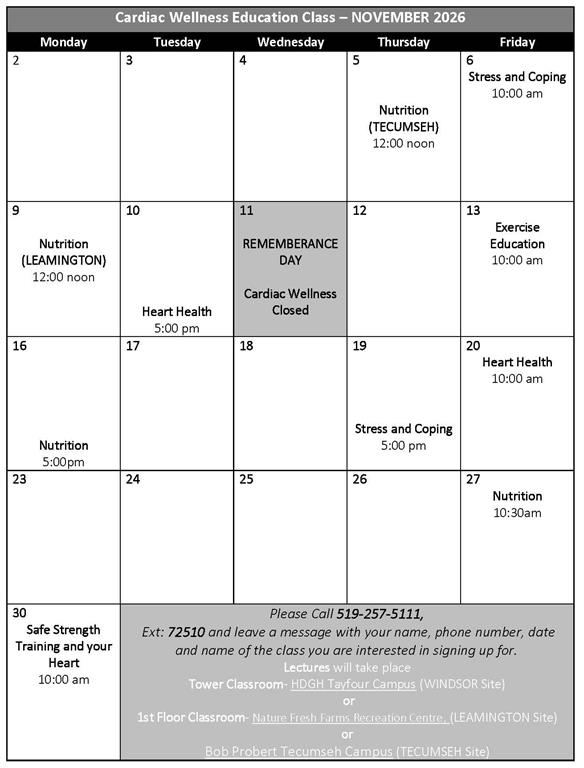 November 2026 Cardiac Wellness Calendar